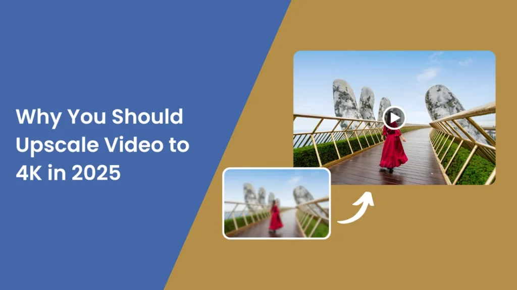 Before and after comparison of a wedding video frame showing enhanced 4K clarity, highlighting the benefits of AI video upscaling for better quality, engagement, and editing flexibility in 2025